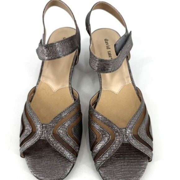 NWOB David Tate Admire Women's Peep Toe Dressy Wedge Sandals Pewter Size 11 - Picture 4 of 9